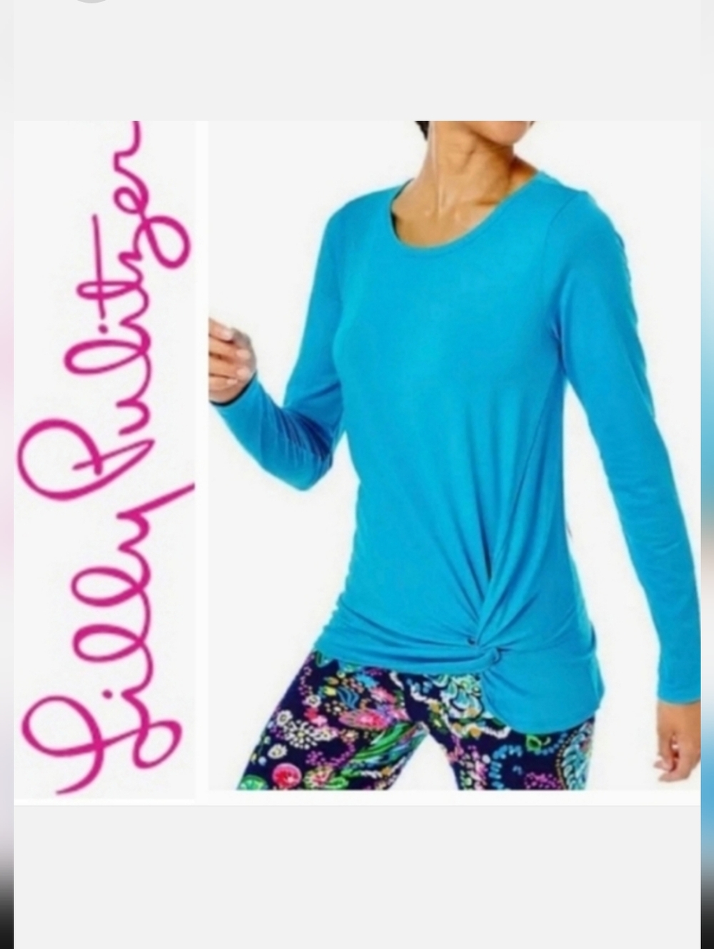 Lilly Pulitzer Luxletic Top Tarina Long Sleeve Twist Tee Turquoise Shore Sz S